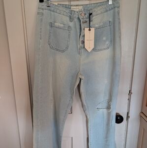 Banjara Distressed Light Denim wide legged cropped jeans - size 11